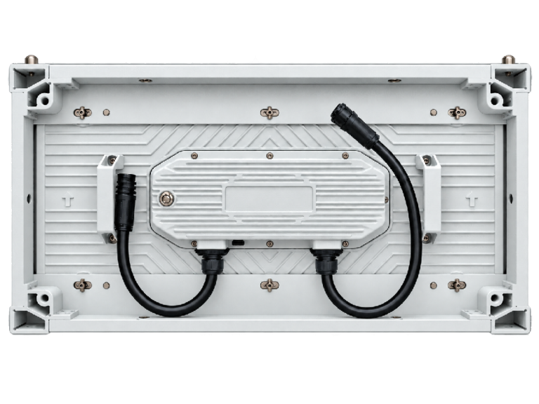 Rear of an OZ Series outdoor LED cabinet showing service and connection details