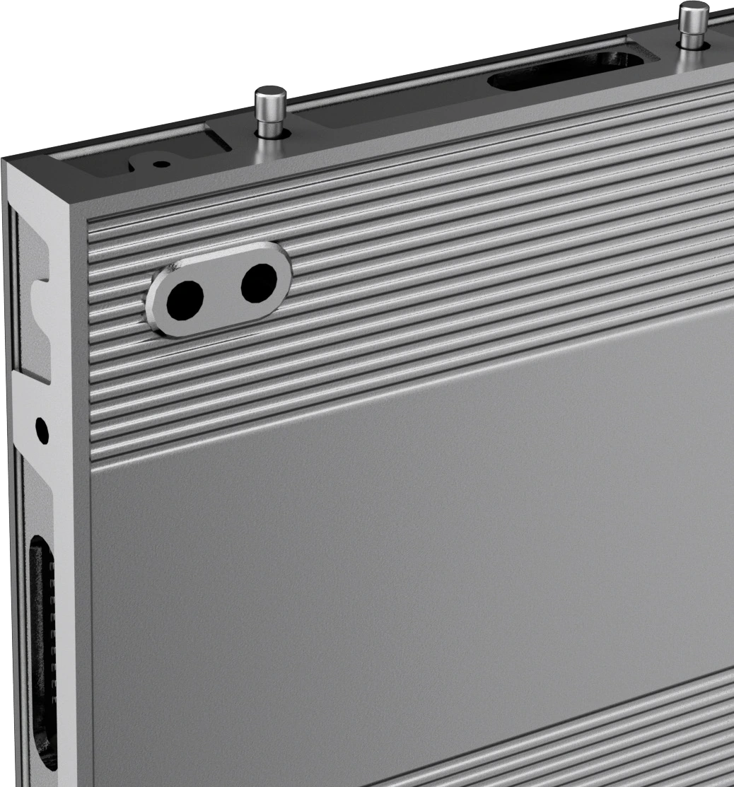 SF Series die-cast aluminum cabinet detail with positioning and connection hardware