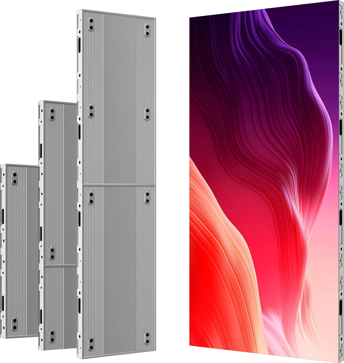 SF Series slim indoor LED cabinet family with front and rear views